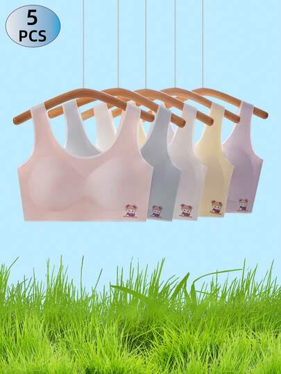 5-Pack Multi-Color Teen Girls' Bras Junior High & High School Student Camisole Casual Sports Anti-Exposure Tank Top Cool & Breathable Summer Student Exclusive