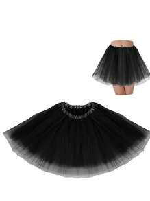 1pc Women/Teens/Adults Classic Elastic 3-Layer Tulle Skirt, Tutu Performance Dance Costume Mesh Pleated Mini Skirt