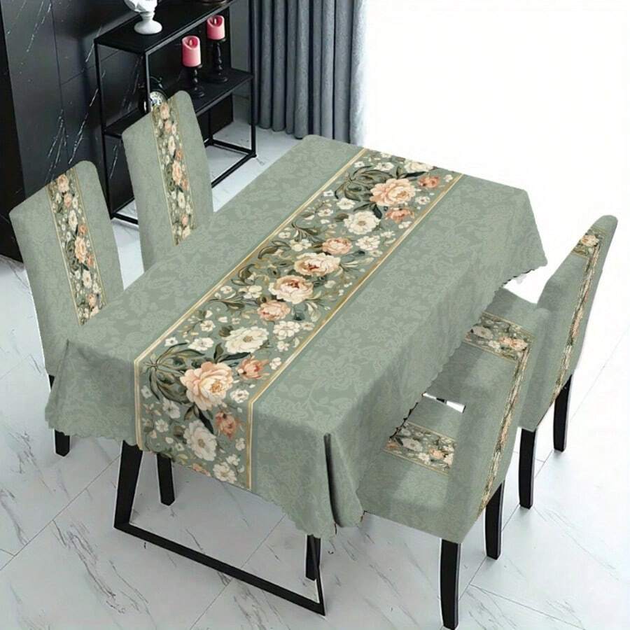 1/4/5/6/7pcs Fashionable Simple European And American Style Printed Chair Covers / Chair Cover Set, Suitable For Indoor Home Restaurant, Hotel Modern Daily Decoration. Tablecloth Suitable For Square Tables, Elastic Chair Covers Can Be Washed