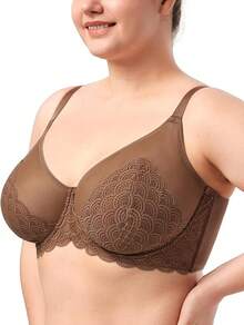 HSIA Minimizer Bras Women Large Bust Full Coverage Lace Plus Size Bra - Scales - Coffee Brown - View 3