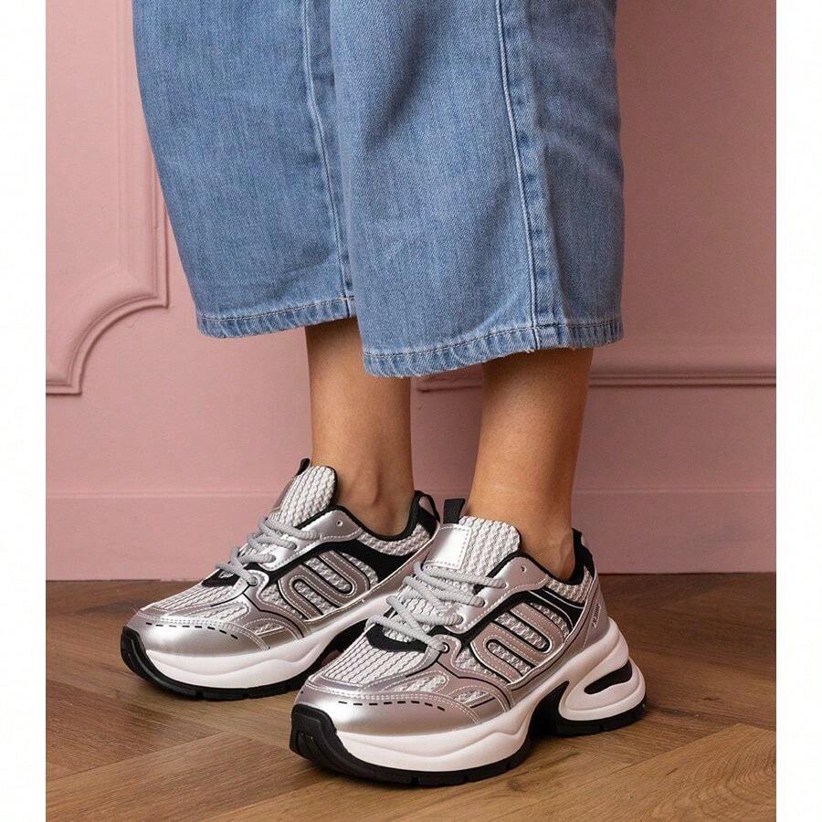 Fashionable Versatile Casual Breathable Thick-Soled Sneakers - Silver - View 1