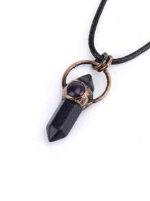 1pc Retro Hexagonal Pointed Pendant Necklace Vintage Natural Semi-Precous Stone Tiger Eye Amethysts Aventurine Quartz Jewelry H664
