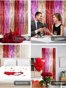 2 件派对背景流苏窗帘，金属箔流苏窗帘，背景墙流苏，黑色、白色、金色、银色、红色、粉色、绿色、玫瑰金、紫色、蓝色流苏窗帘，适用于婚礼、生日、毕业典礼和单身派对的背景装饰。 - 彩色 - 查看 4