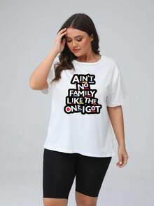 大码女式休闲运动 T 恤 - “Ain't No Family Like The One I Got” 印花 - 黑色/橙色/粉色圆领短袖，舒适版型 H 字夏季上衣，伞形下摆，可机洗，适合度假和休闲装