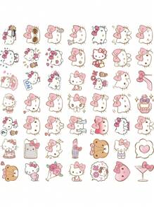 Sanrio 50pcs/Set Hello Stickers Kittyes Character Seals PVC Material Single Use Irregular Shape Matte Finish Novel Decoration For Phones Laptops Scrapbooking DIY Projects