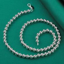 1 pieza Collar de cadena de cuentas de plata de ley 925 pulida de 40-75 cm, accesorios de joyería para mujer, regalo de boda, fiesta
