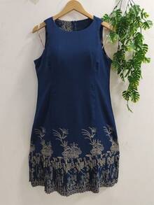 Plain  Dress With Fake - Navy Blue - View 1
