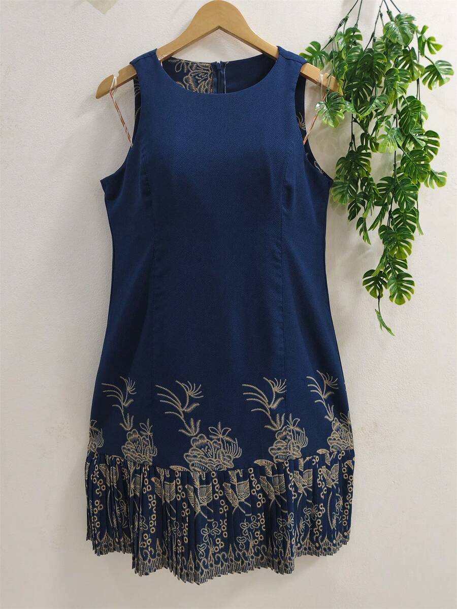 Plain Dress With Fake - Navy Blue - View 1