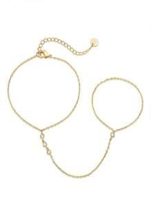 TUANZISP 1pc Adjustable Copper Plated Finger Chain Bracelet, Decorated With Faux Pearl And Cubic Zirconia, Elegant Style Suitable For Daily Wear, Fashionable And Luxury Women Jewelry Gift For Birthday, Valentine's Day