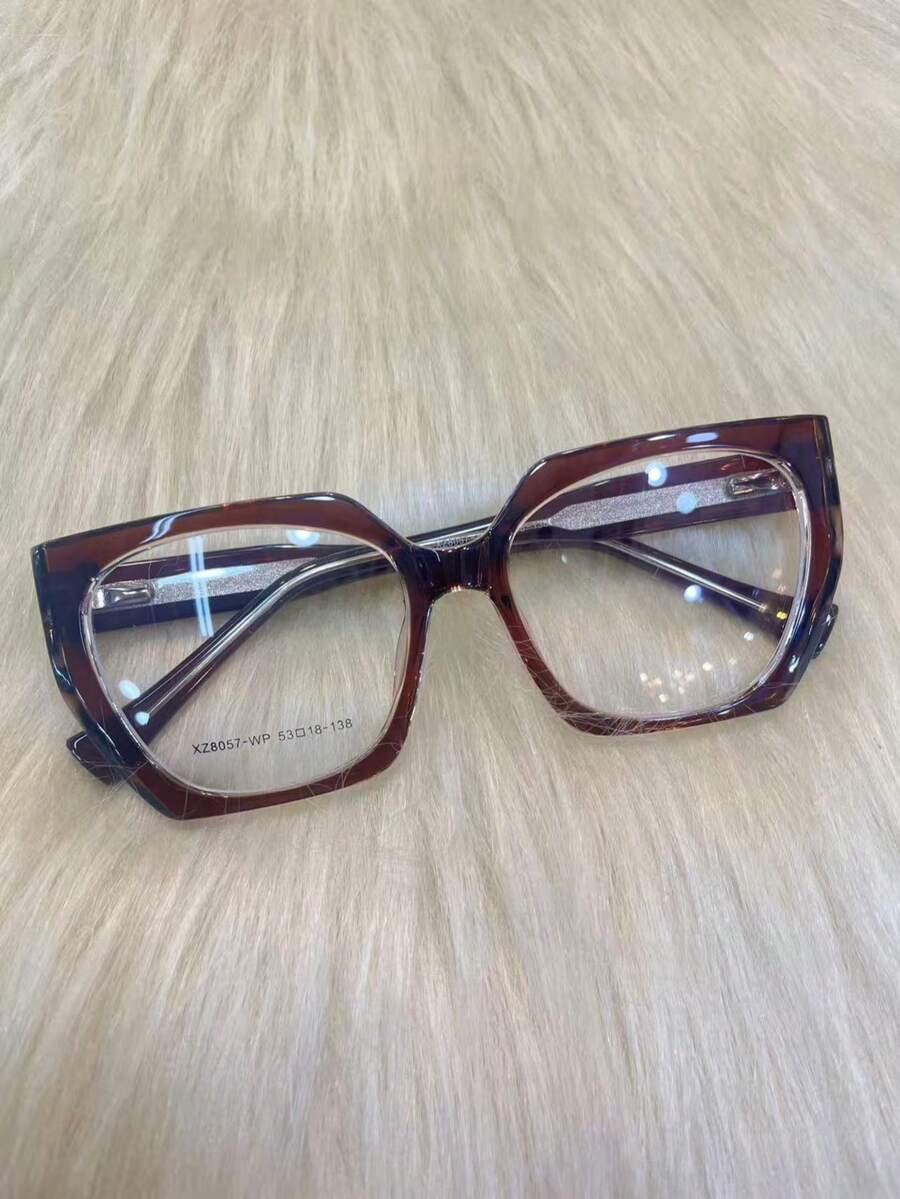 Retro Cat Eye Sunglasses With Black Frame And Polygonal Lenses For Myopia, Female Face, Small And Plain - Coffee Brown - View 1