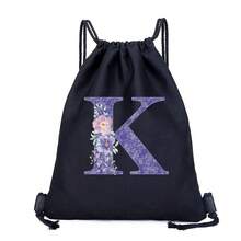 Drawstring Bag School Backpack Sport Bag Women's Fashion Shoulder Backpacks Canvas Shopping Bag Organizer For Travel Cycling Hiking Woman Large Capacity Storage Shopper Bags Initial Name A To Z Letter Print - Black - View 12