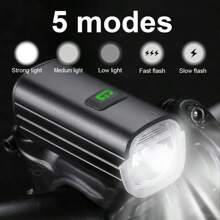 Luz Frontal de Bicicleta LED Recarregável USB de Alta Luminosidade, Luz de Ciclismo de Alta Intensidade Potente, Material de Liga de Alumínio, 5 Modos de Iluminação, Equipamento de Lanterna para Bicicleta de Montanha e Scooter