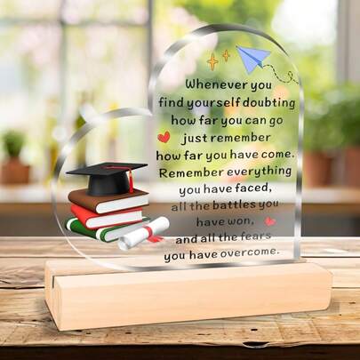 A Heart - Shaped Crystal Graduation Gift With A Wooden Base - Inspiring Sayings, Perfect For College And High School Graduates. A Modern - Style Decorative Sign With English Text, A Versatile Desktop Ornament, An Inspiring Gift | Decorative Sign | Clear Crystal Material, Graduation Gift