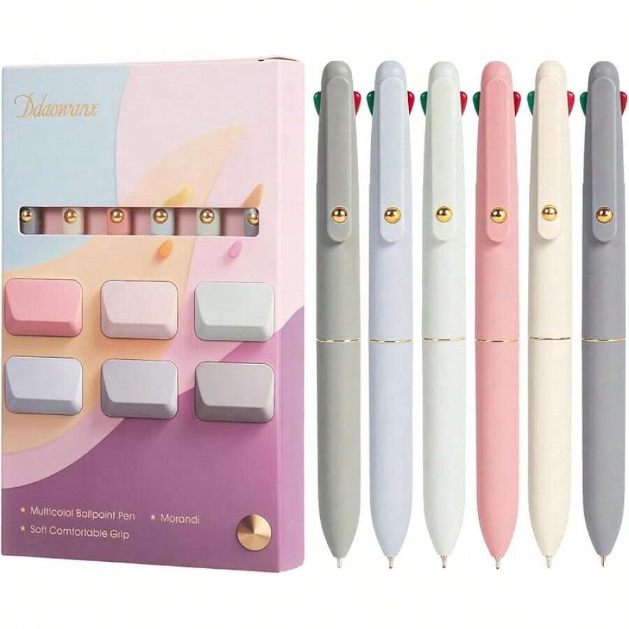 Ddaowanx Multicolor Pens, 4-In-1 Colored Ballpoint Pen 0.5mm Fine Point Smooth Writing,Nurse Accessories Work,Gifts Teen Girls,6-Count - 6 Pcs Morandi - 查看 1
