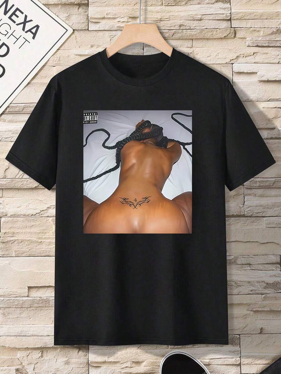 Humorous Pictures  Graphic Printed Cotton Men's T-Shirt, Summer And Spring Short Sleeve Crew Neck Casual Top, Men's Clothing - 黑色 - 查看 1