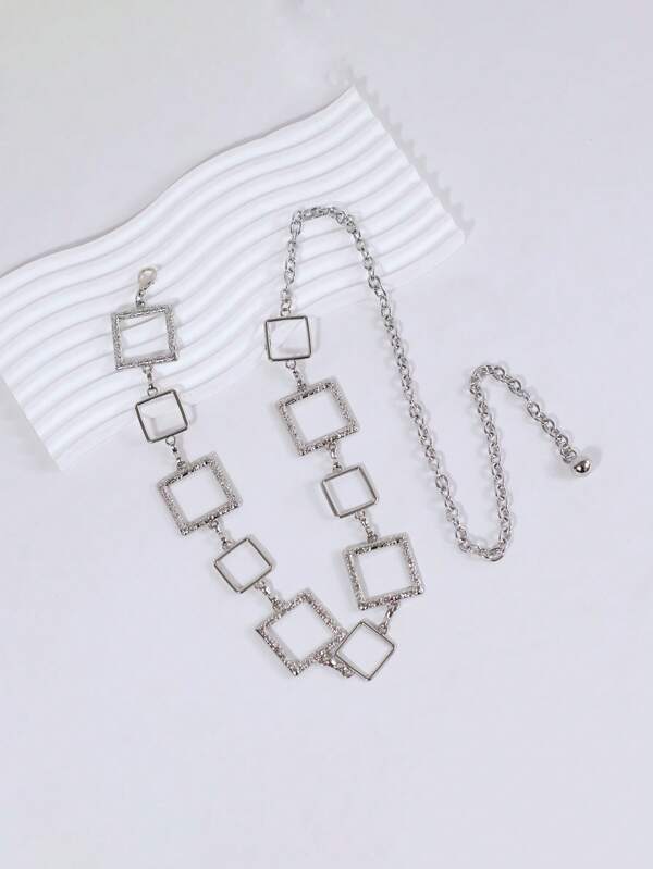 Metal Chain Decor Waist Belt For Women, Simple Versatile Waist Chain Accessory For Dresses, Fashion Body Chain With Circle Ring Design