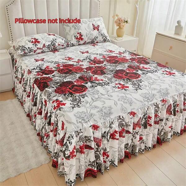 1pc High Density Printed Pleated Bed Skirt Bed Cover Mattress Protector, The Pleated Skirt Design Makes Your Bedroom Elegant Yet Warm, Suitable For Bedroom, Dorm, Office Nap Etc.