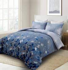 3 Pieces  Blue Leaves Reversible Comforter Set Double Queen King Size,  Bed In A Bag Comforter Set, Soft Lightweight Bedding Set (1 Comforter, 2 Pillowcases),Wedding Items,Valentines Day Home Bed Room Decor,Easter Ramadan Gifts, All Season - 藍色 - 查看 2