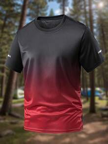 1件女士加大码渐变色数码印花宽松运动短袖T恤，适合跑步、瑜伽、健身、户外、休闲、度假等场合，圆领套头衫，尺码：0XL、1XL、2XL、3XL、4XL、5XL