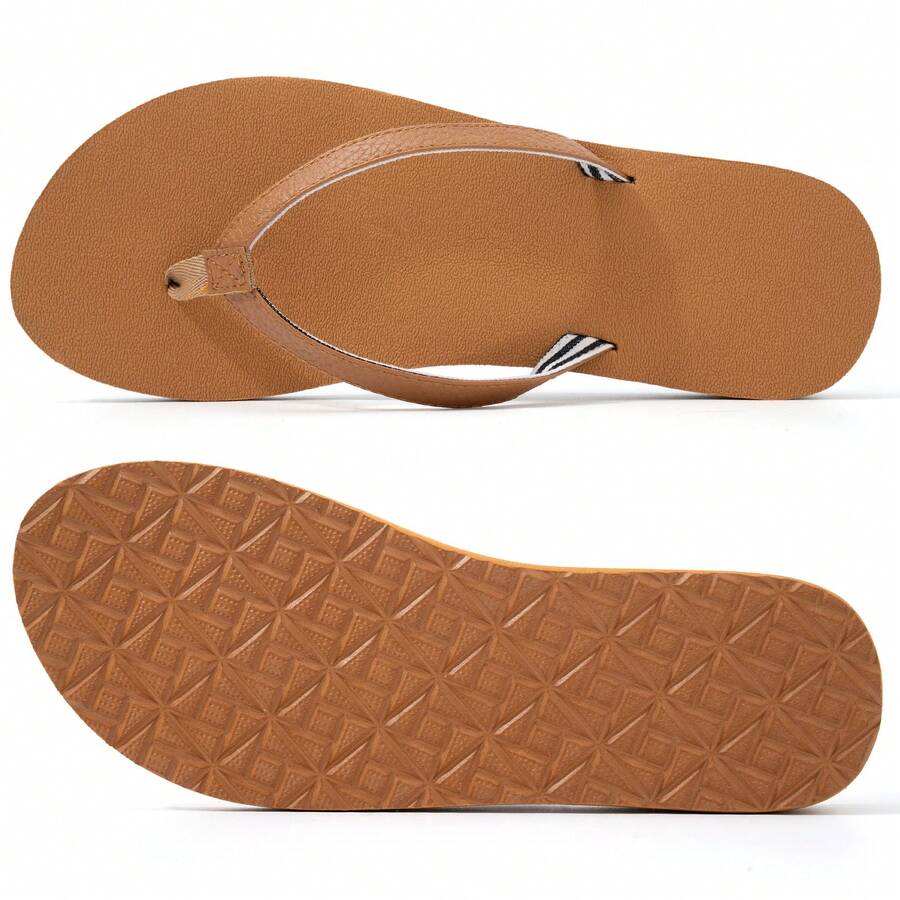 Womens Fashion Flip Flops Ladies Lightweight Summer Beach Yoga Mat Thong Sandals With Comfortable Arch Support - Màu Khaki - Xem 1