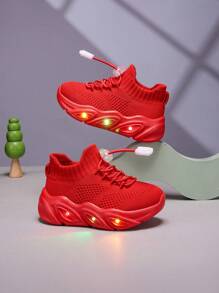 2025 New Style Kids & Teenagers Casual Fashionable Shock Absorption Cool LED Light Up Breathable Low-Top Mesh Lace-Up Outdoor/Indoor Walking Running Sports Sneakers