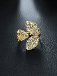 1pc Cubic Zirconia Leaf Rings For Women, Casual Index Finger Accessory,Exaggerated Decor,Elegant Statement Piece For Female, Perfect For Party, Birthday, Anniversary Gift