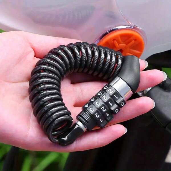 1 Pc 4-Digit Password-Protected Portable Multi-Functional Steel Cable Anti-Theft Helmet Lock, Suitable For Motorcycle, Electric Bike, Bicycle Anti-Loss Lock