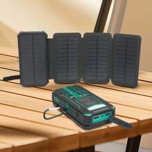 20000mAh Solar Power Bank , 4 Foldable Solar Panels Fast Charging External Battery USB C 4 Cables, Battery Charger For Mobile Phones Backup, Travel Airplane Friendly - 綠色 - 查看 2