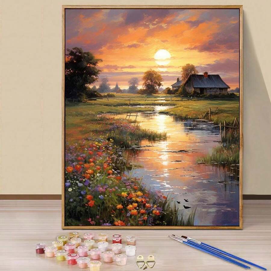 16x20英寸成人及初学者数码油画套装 - DIY丙烯颜料套装，不含画框，家居装饰艺术品，生日、父亲节、圣诞节、母亲节、情人节的完美礼物 - 薑色 - 查看 1