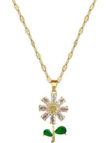 1 Set Stainless Steel Leaf & Flower Necklace And Earrings, Delicate Rhinestoned Luxury Personalized Party Jewelry