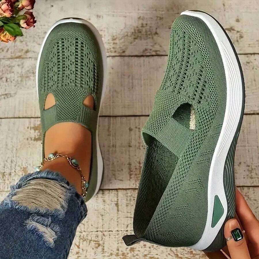 Embroidered Orthopedic Slip-On Sneakers, Arch Support, Non-Slip Sole, Comfort Shoes For Long Standing Work - 綠色 - 查看 1