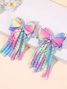 2pcs Colorful Shiny Korker Hair Clips, Suitable For Girls, Ombre Rainbow Color Hair Clips, Multi-Tail Design, Satin Alligator Clips, Shiny Teenage Hair Accessories, Gift For Girls - Multicolor - View 5