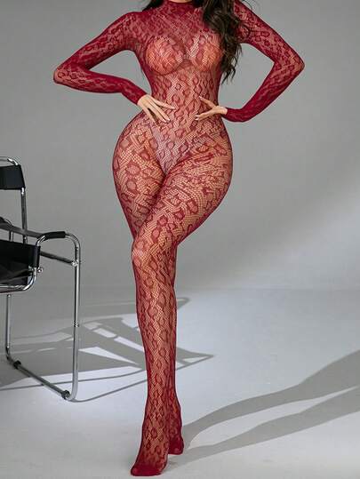 Sexy Lingerie Women Lingeries Long Sleeve Fishnet Body Stocking Leopard Sexy Outfit Body Suits Cut Out Jumpsuit Bikini Cover-Up