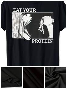 [Funny Anime Gym Tee] Funny Anime Gym Bodybuilding Fitness T-Shirt - Eat Your Protein, Short Sleeve - màu đen - Xem 7
