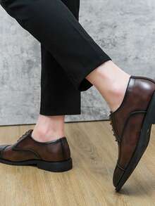 Giày Oxford buộc dây phía trước cho nam, Giày Derby màu đen công sở, Phụ kiện cưới trang trọng/trang trọng công sở - màu nâu - Xem 3
