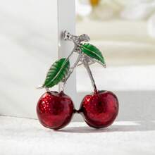 1 Stück elegante und niedliche Kirschfrucht Brosche aus Zinklegierung, Modeaccessoire für Sommer, Damen, für Rucksack, Hut, Schule Obst