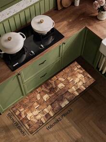 1pc Brown Wood Grain Pattern Kitchen Mat Made Of Diatomaceous Earth, Cushioned Anti-Fatigue Durable Soft Rubber Backing, Suitable For Kitchen, Bathroom, Entryway, Laundry Room, Customizable Size