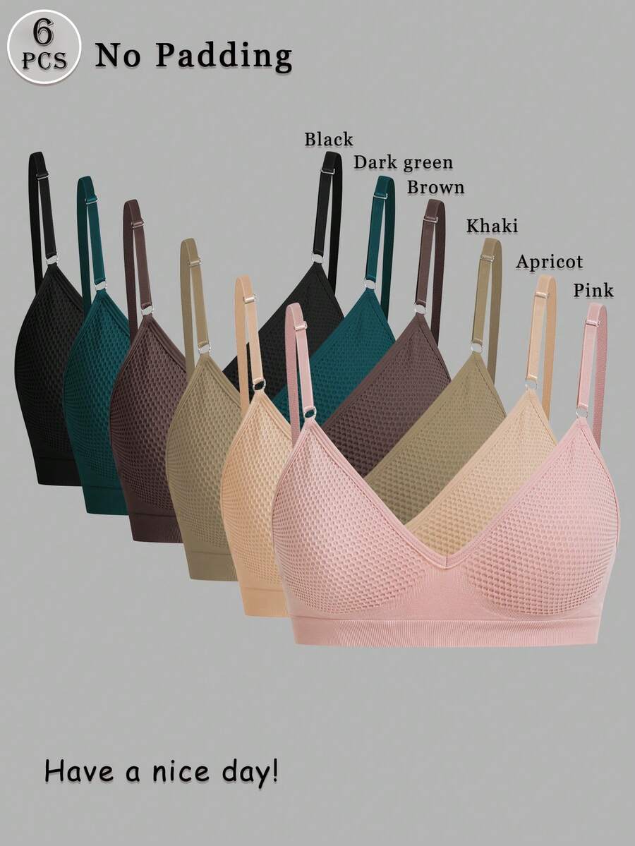 6pcs/Set Multicolor Women's Bras With Back Closure, Wireless & Padless Comfortable Bras With Adjustable Straps, Seamless Bras & Sports Bras - Multicolor - View 1