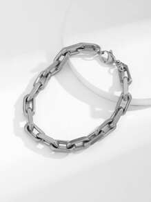 1pc Men's Stainless Steel Fashionable Versatile Simple Cuban Link Flat Bracelet