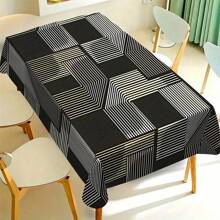 1/20pcs Classic Black Background Embellished Blue And Yellow Line Pattern Tablecloth, Vivid Image, Perfect For Indoor/Outdoor Decorations, Parties, Lunches And Dinners, Stylish Theme | Durable Tablecloths