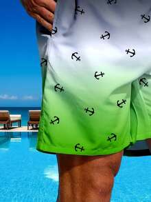 Bañadores de hombre con estampado de ancla vibrante con cordón | Tela no elástica, perfecto para vacaciones en la playa | Ropa para vacaciones en la playa, bañadores con cordón - Multicolor - Ver 3