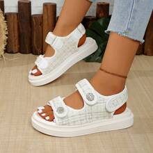 Sandálias femininas elegantes, casuais e versáteis com fecho de , sapatos baixos com strass, novas sandálias esportivas de sola grossa para praia, perfeitas para looks de primavera e verão. - Branco - Ver 3
