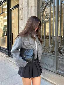 Women's Fashionable Solid Color Turndown Collar Double Pocket Casual Corduroy Soft Wool Jacket, Autumn/Winter - Grey - View 3