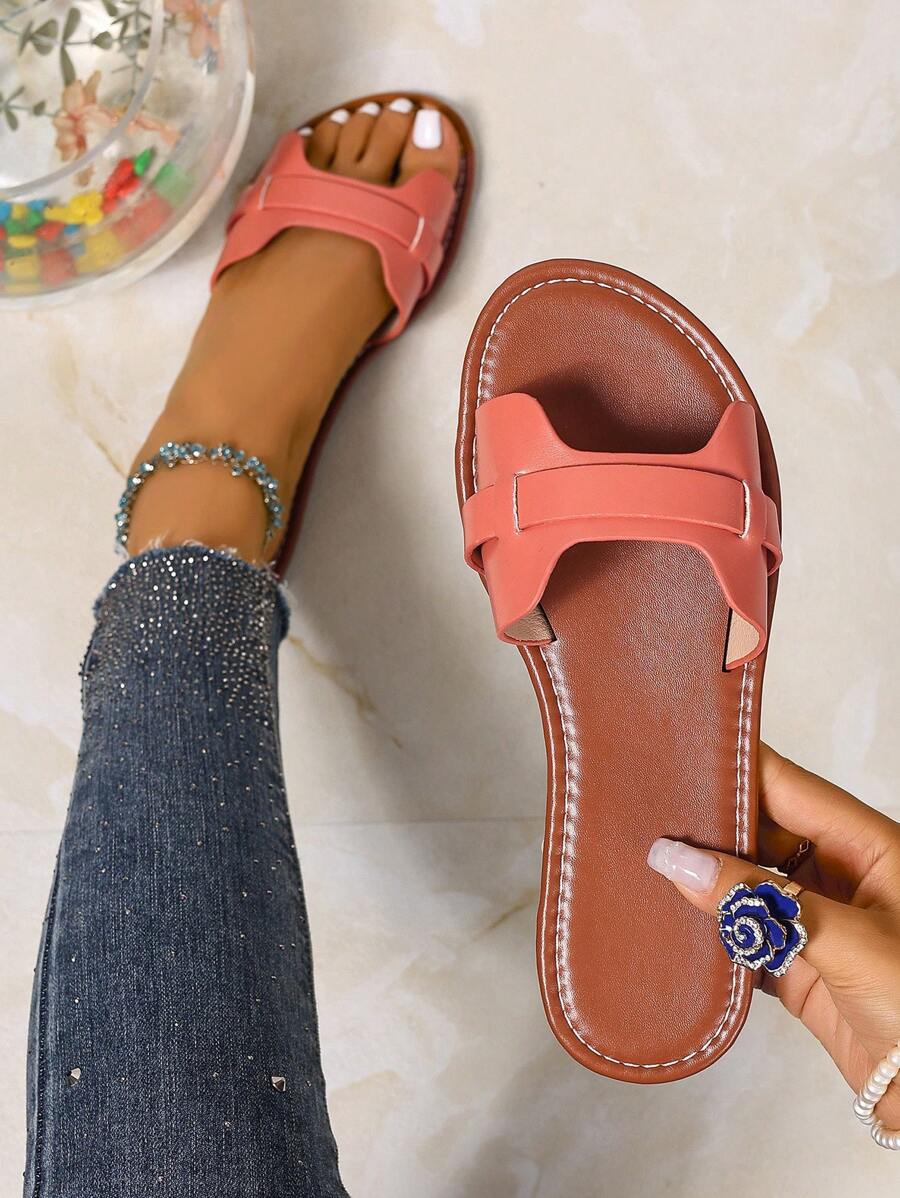 Sandalias planas estilo coreano casual, Sandalias abiertas de verano para mujeres, Sandalias romanas trenzadas, Pantuflas planas de moda para vestidos, playa, exteriores, color marrón