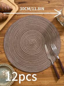 1/4/6/12pcs Bohemian Style Woven Placemats, Round Solid Color Tableware Coasters For Kitchen, Dining Table Decor, Suitable For Holiday Parties, Birthdays, Rustic Country Outdoor Home Decor, All Seasons - Brown - View 13