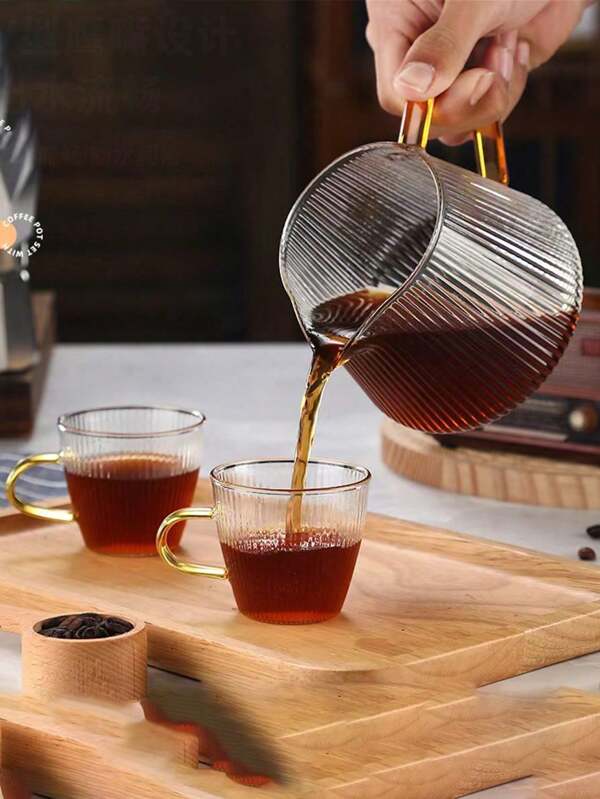 1pc Striped Glass Coffee Pot, Sharing Coffee Pot, Household Hand Drip Glass Coffee Server