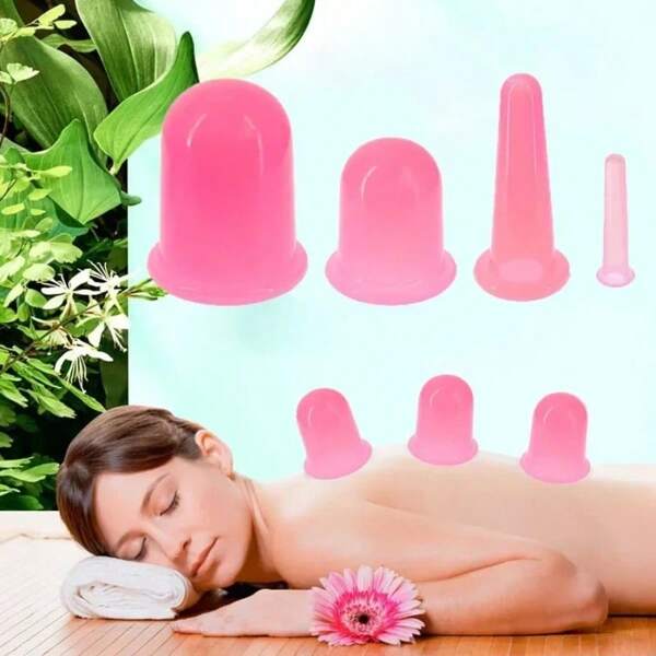 4 piezas de frascos de succión de masaje de silicona al vacío, para masaje anticelulítico, succión facial, elevación del cuello, raspado de la piel Guasha y antiarrugas