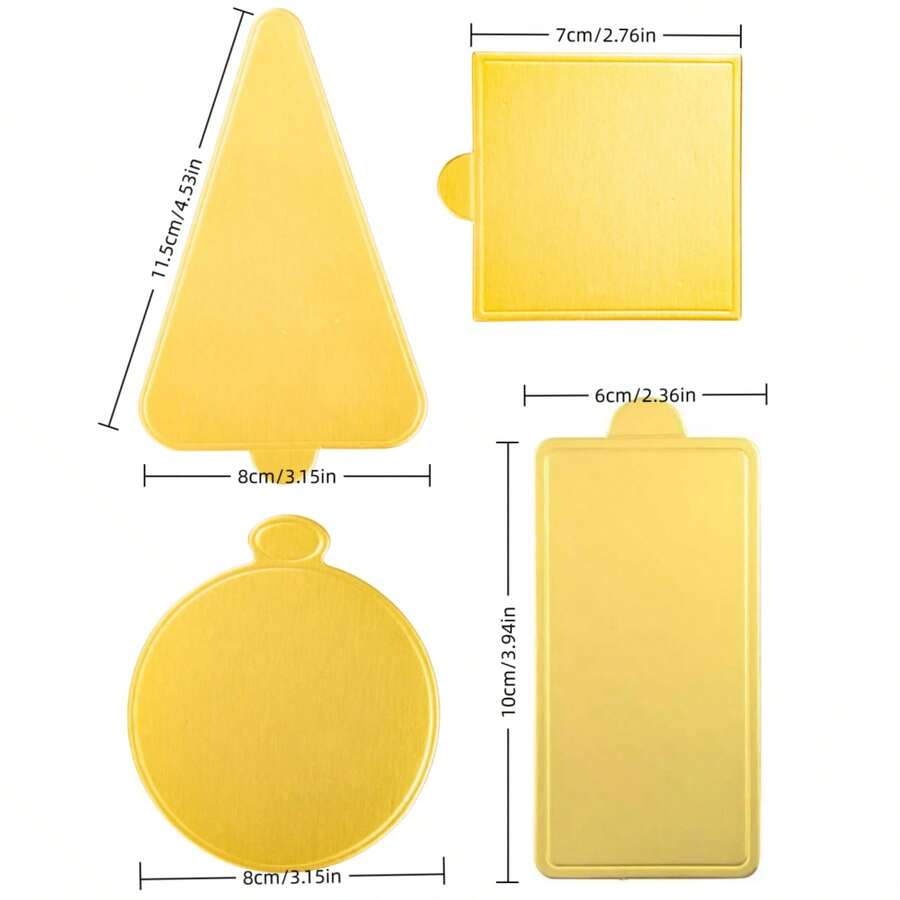 100 件三角形、圆形和方形慕斯甜点金色纸托盘，用于婚礼蛋糕切片展示、生日派对、下午茶派对蛋糕垫 - 烘焙甜点架迷你蛋糕板豪华优雅蛋糕斯坦模具 - 彩色 - 查看 1