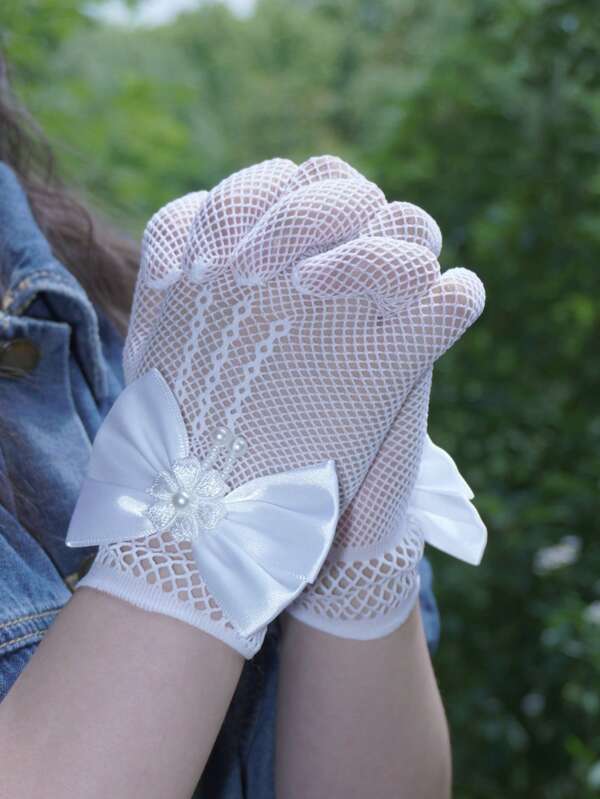 1 Pair Children Lace Hollow Bow Princess Gloves (For Party Holiday Event)