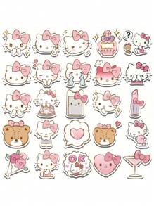 Sanrio 50pcs/Set Hello Stickers Kittyes Character Seals PVC Material Single Use Irregular Shape Matte Finish Novel Decoration For Phones Laptops Scrapbooking DIY Projects